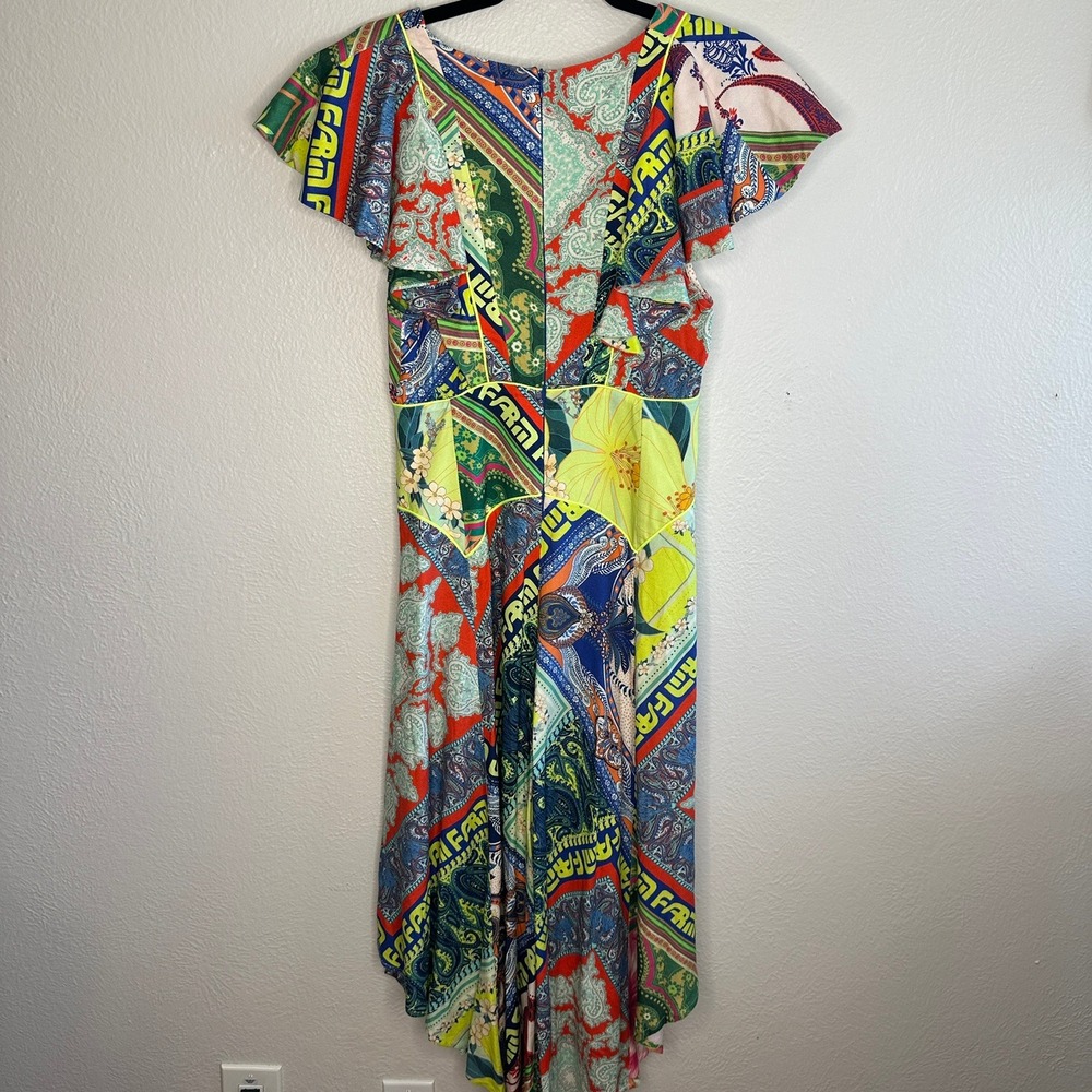 FARM Rio Patchwork Maxi Dress Multicolor Ruffle‎ Small/Petite Sleeve V Neck - Picture 8 of 9